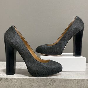 Ann Taylor Black Pony Hair Block Heel Pumps